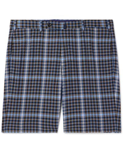 Incotex Venezia 1951 Straight-leg Checked Cotton-blend Seersucker Shorts - Blue