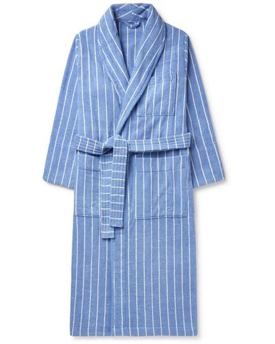 Tekla Striped Organic Cotton-terry Robe - Blue