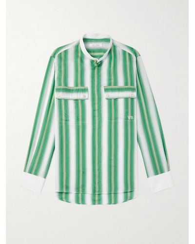Wales Bonner Cadence Hemd aus gestreiftem Webstoff mit Stehkragen und Besätzen aus Popeline - Grün