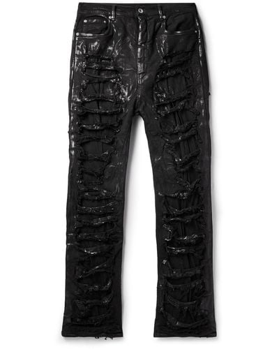 Rick Owens Geth Slim-fit Straight-leg Distressed Metallic Jeans - Black