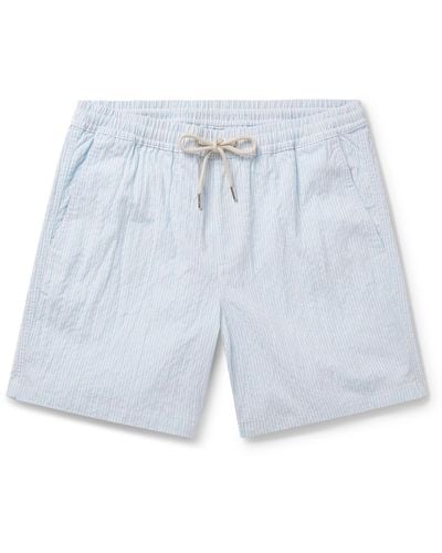 NN07 Gregor Straight-leg Striped Cotton-blend Seersucker Drawstring Shorts - Blue