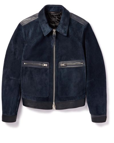 Tom Ford Slim-fit Full-grain Leather-trimmed Suede Blouson Jacket - Blue