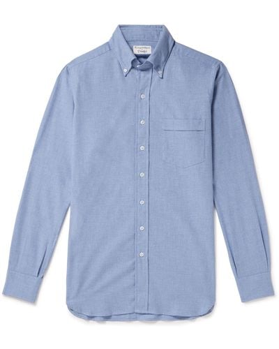 Kingsman Drake's Button-down Collar Cotton-flannel Shirt - Blue