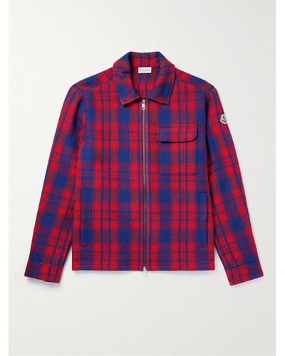 Moncler Overshirt in lana a quadri con zip - Rosso