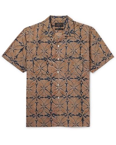 Beams Plus Convertible-collar Printed Cotton-gauze Shirt - Brown