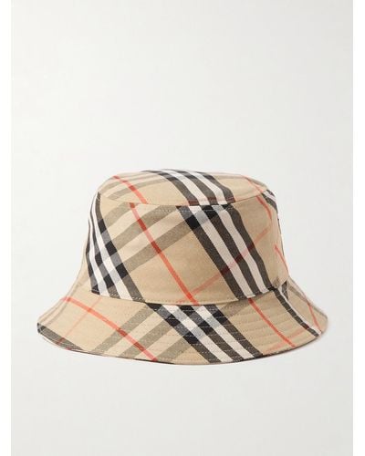 Burberry Logo-appliquéd Checked Twill Bucket Hat - Natural