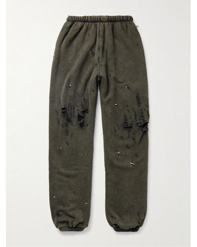 Liberal Youth Ministry Tapered Studded Distressed Cotton-blend Jersey Sweatpants - Green