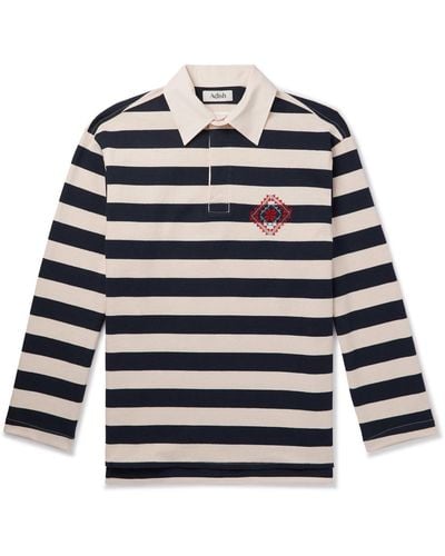 Adish Kharaz Logo-embroidered Striped Cotton-jersey Polo Shirt - Blue