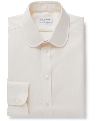 Kingsman Turnbull & Asser Slim-fit Penny-collar Herringbone Cotton Shirt - White