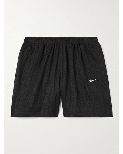 Nike Solo Swoosh gerade geschnittene Shorts aus Mesh mit Kordelzugbund und Logostickerei - Schwarz