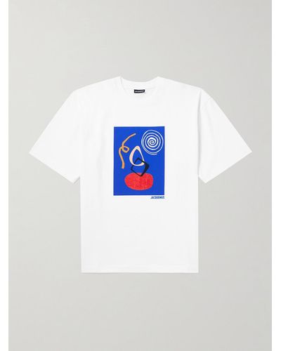 Jacquemus Cuadro Logo-print Embroidered Cotton-jersey T-shirt - White