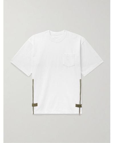 Sacai Grosgrain-trimmed Button And Zip-detailed Cotton-jersey T-shirt - White