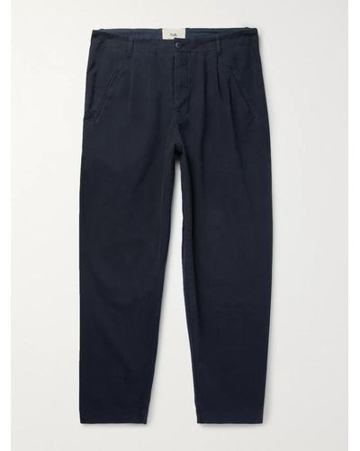 Folk Navy Assembly Tapered Pleated Cotton-canvas Trousers - Blue