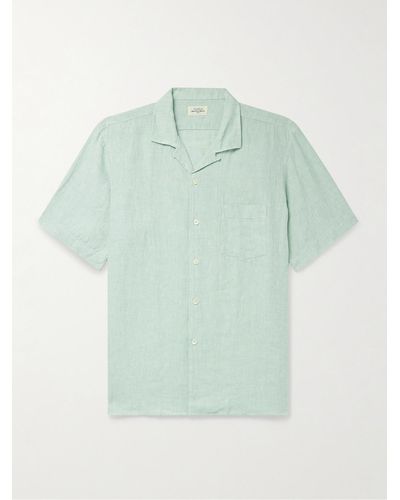 Hartford Palm Convertible-collar Linen Shirt - Green