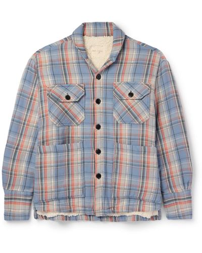 Greg Lauren Checked Cotton-flannel Overshirt - Blue