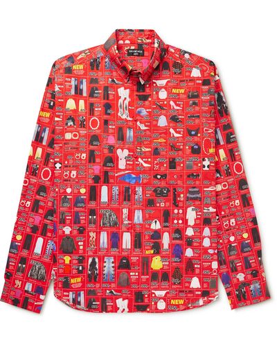 Balenciaga Large-fit Media Poplin Shirt - Red