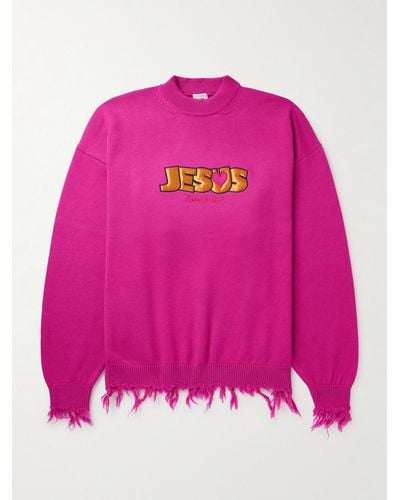 Vetements Jesus Loves You Pullover aus Merinowolle in Distressed-Optik - Pink