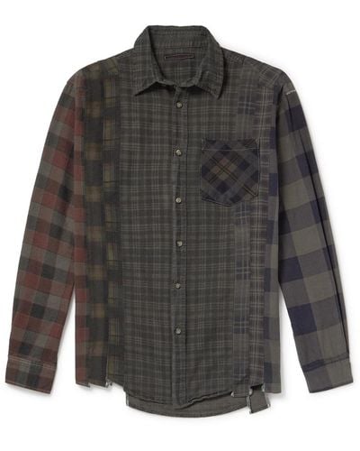 Needles 7 Cuts Distressed Checked Cotton-flannel Shirt - Gray