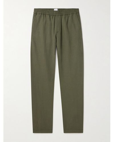 Sunspel Straight-leg Cotton And Linen-blend Drawstring Trousers - Green