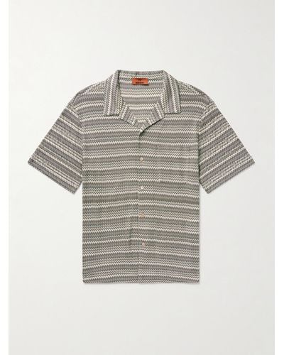 Missoni Camp-collar Striped Knitted Shirt - Grey
