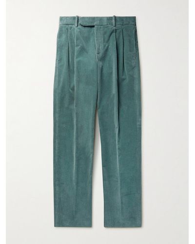 Loro Piana Straight-leg Pleated Cotton-blend Corduroy Trousers - Green