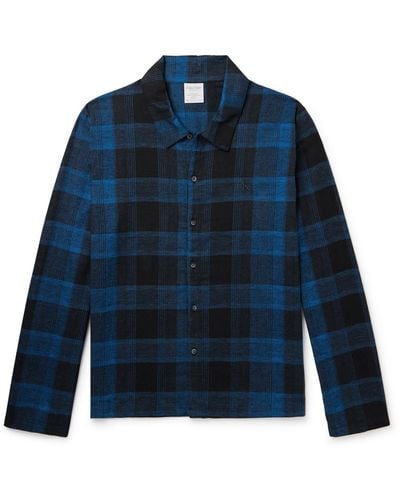 Calvin Klein Logo-embroidered Checked Cotton-flannel Pajama Shirt - Blue