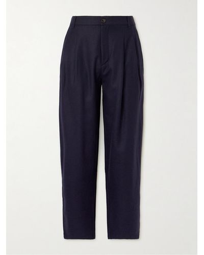 A Kind Of Guise Straight-leg Pleated Stretch-wool Flannel Trousers - Blue