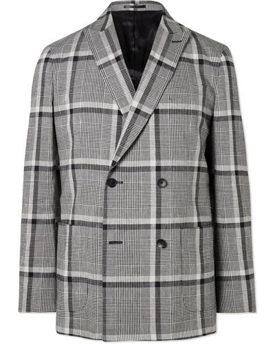 MR P. Double-breasted Checked Linen-blend Blazer - Gray