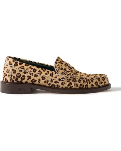 VINNY'S Yardee Leopard-print Calf-hair Penny Loafers - Brown