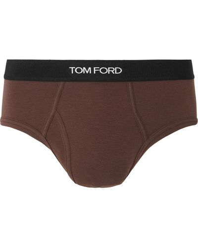Tom Ford Stretch-cotton Briefs - Brown