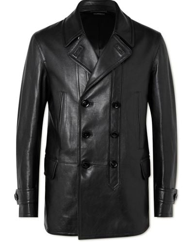 Tom Ford Slim-fit Leather Peacoat - Black