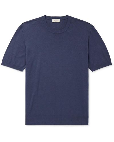 Altea Slim-fit Linen And Cotton-blend T-shirt - Blue