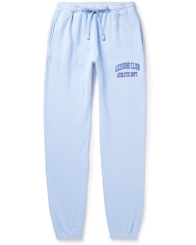 Pasadena Leisure Club Athletic Dept. Tapered Logo-print Garment-dyed Cotton-jersey Sweatpants - Blue