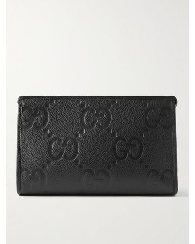 Gucci Kleine Tasche aus vollnarbigem Leder mit Logoprägung - Schwarz