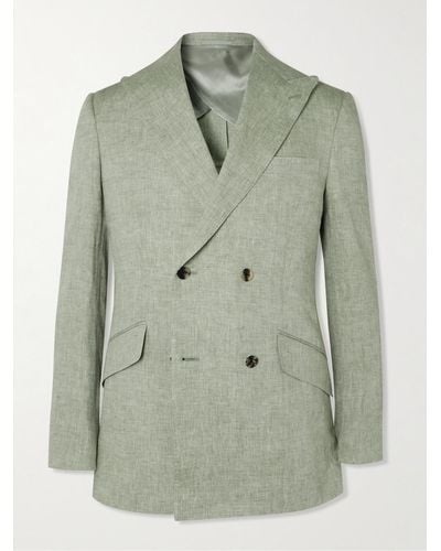 Kingsman Double-breasted Linen Suit Jacket - Green