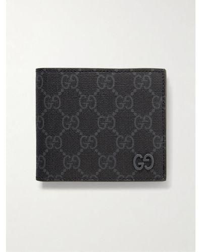 Gucci GG Supreme aufklappbares Portemonnaie aus genarbtem Leder und beschichtetem Canvas mit Logomuster - Schwarz