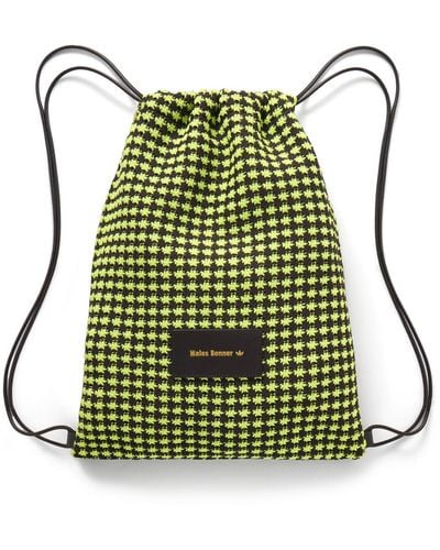 adidas Originals Wales Bonner Faux Leather-trimmed Crocheted Drawstring Backpack - Green