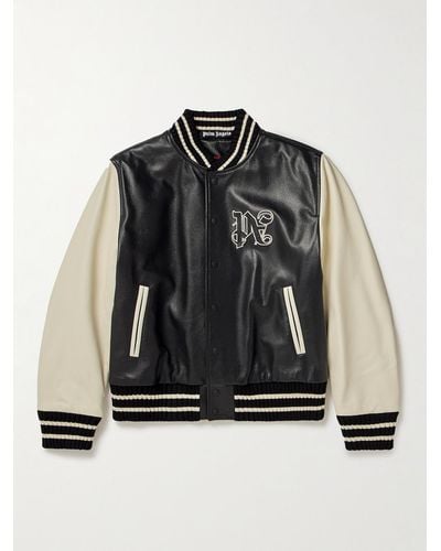 Palm Angels Appliquéd Leather Varsity Jacket - Black