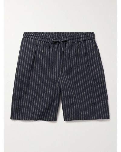 De Bonne Facture Straight-leg Striped Linen And Cotton-blend Drawstring Shorts - Blue
