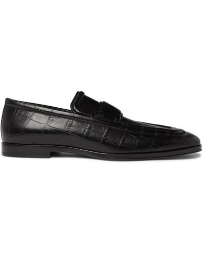 Bottega Veneta Croc-effect Leather Loafers - Black