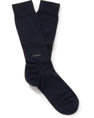 Zegna Logo-embroidered Cotton-blend Socks - Blue