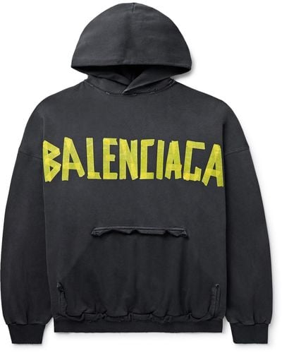 Balenciaga Tape Type Oversized Distressed Logo-print Cotton-jersey Hoodie - Gray