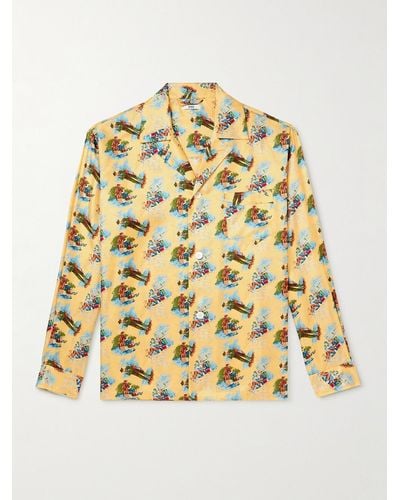 Bode Camp-collar Printed Silk-satin Twill Shirt - Metallic