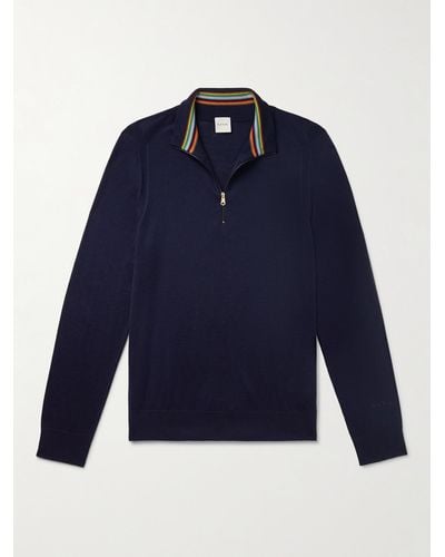 Paul Smith Pullover slim-fit in lana merino con mezza zip - Blu