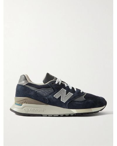 New Balance Mius 998 Leather And Mesh-trimmed Suede Trainers - Blue