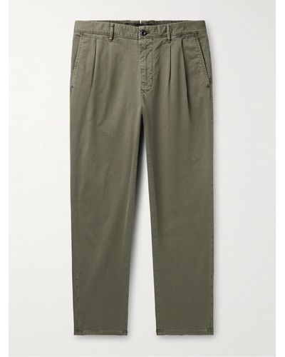 Incotex Pantaloni slim-fit in gabardine di cotone stretch con pinces - Verde