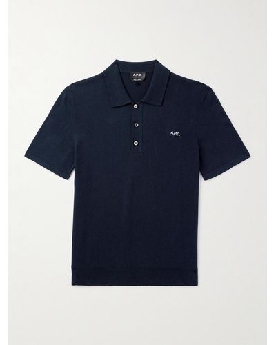 A.P.C. Ollie Logo-embroidered Cotton Polo Shirt - Blue