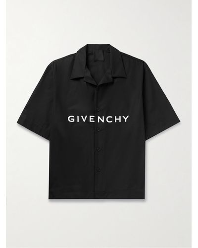 Givenchy Camicia in popeline di cotone con logo stampato e colletto aperto - Nero
