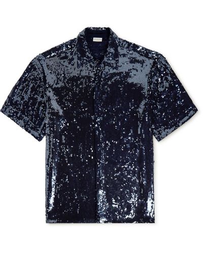 Dries Van Noten Sequinned Satin Shirt - Blue