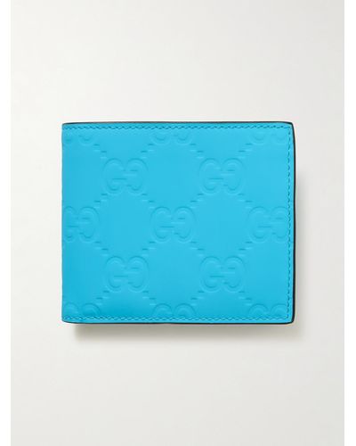 Gucci Aufklappbares Portemonnaie aus Leder mit Gummieffekt und Logoprägung - Blau